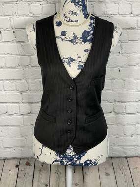 Forever 21 Black Pinstripe Button-Up Vest, Size S